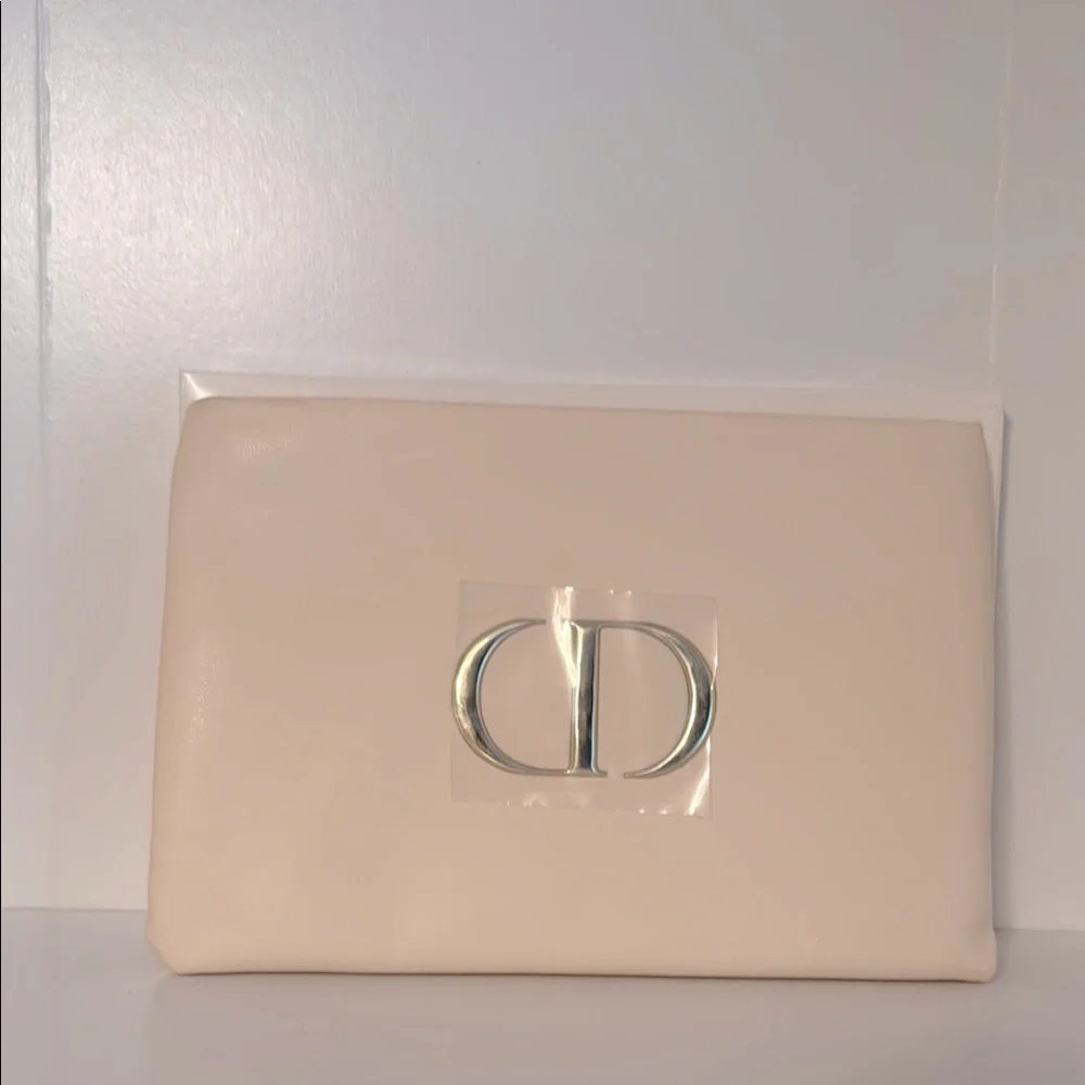 Dior Cream Cosmetic Bag with Iconic CD Logo